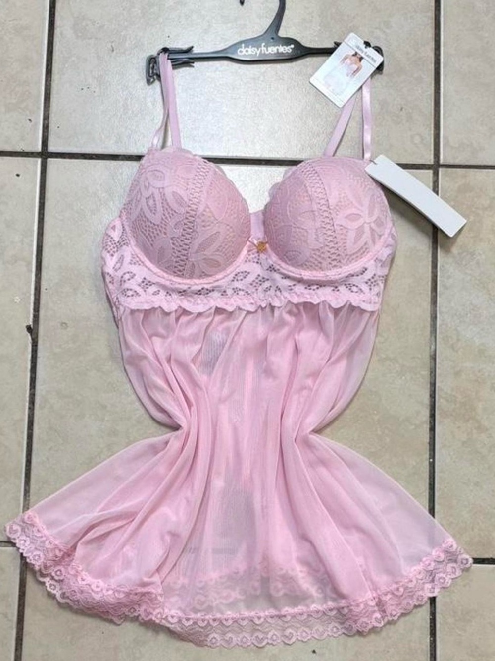 Daisy Fuentes Light Pink Lace Babydoll Chemise with Underwire